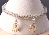 Reversible Silver & Turquoise w/ Coral Zuni Chain Bracelet by Smokey Gchachu 5J29A