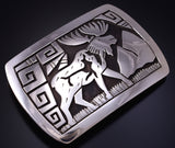 Silver Navajo Handmade Roaming Elk Buckle by Sonny Gene 5J18Y