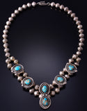 Vintage 14" Silver & Turquoise Navajo Choker Necklace 5G28W