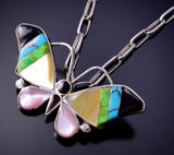 Silver Multistone Zuni Inlay Butterfly Pendant/Brooch by Angus Ahiyite 4L20C