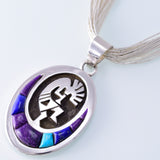 Silver & Turquoise Multistone Navajo Inlay Kokopelli Pendant by Erick Begay 3H20L