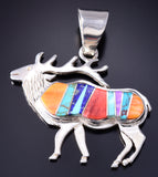Silver Multistone Navajo Inlay Strong Elk Pendant by Pamela Daniels 5L21B