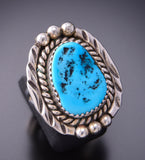 Size 7-1/4 Silver & Kingman Turquoise Navajo Handmade Ring by Julia Etsitty 3F19L