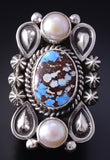 Size 8 Silver & Golden Hills Turquoise Fresh Pearl Navajo Ring Erick Begay 5H03K