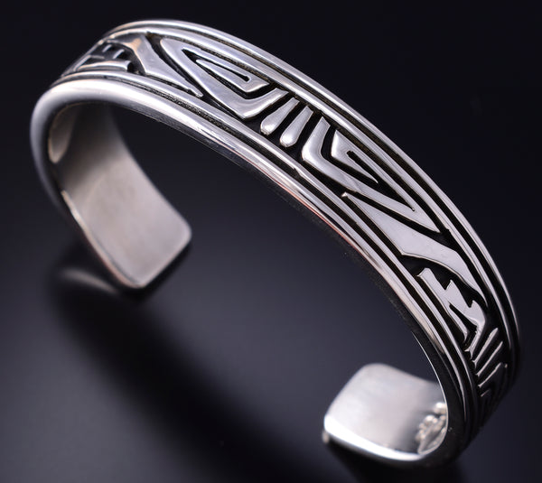 Vintage Silver Navajo Handmade Basket Design Bracelet by Steven Begay 5K17E