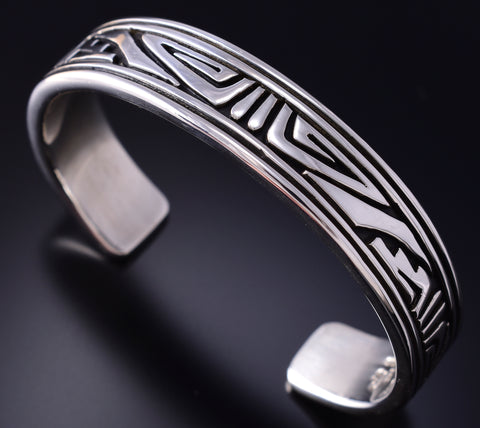 Vintage Silver Navajo Handmade Basket Design Bracelet by Steven Begay 5K17E