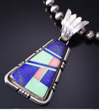Vintage Silver Multistone Navajo Inlay Pendant 6A03X