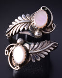 Vintage Silver & Pink Mussel Shell Feathers Navajo Adjustable Wrap Ring 5F10K