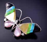 Silver Multistone Zuni Inlay Butterfly Pendant/Brooch by Angus Ahiyite 4L20C
