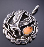 Silver & Spiny Oyster Shell "Eagle Landing" Navajo Pendant 6G29Q