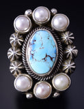 Size 6 Silver & Golden Hills Turquoise Fresh Pearl Navajo Ring Erick Begay 5F30H
