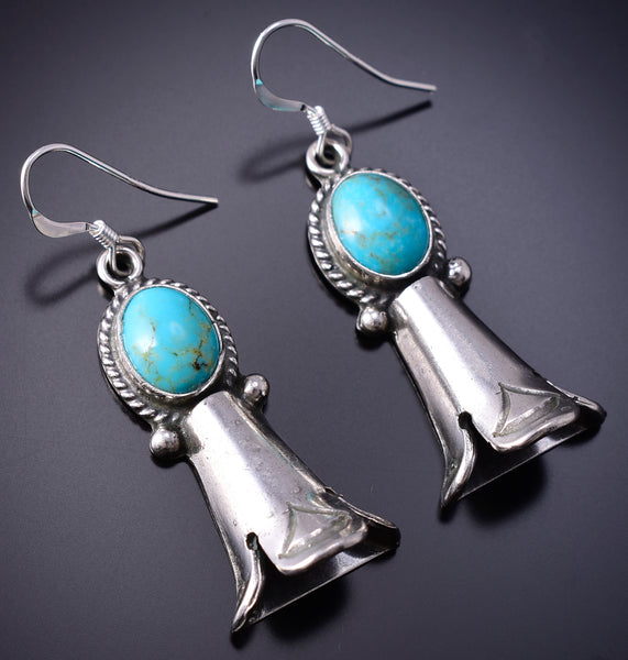 Silver & Turquoise Navajo Squash Ends Earrings by Sharon McCarthy 6D09G