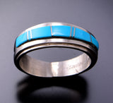 Size 8 Turquoise Inlay Ring Navajo handmade 3E18B