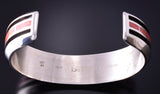 Silver & Coral Zuni Inlay Men's Bracelet by Larry Loretto 4F23O