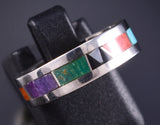Size 5-1/2 Silver Multistone Navajo All Around Inlay Ring by Rose Ann Long 5L25S