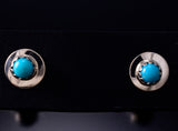Turquoise - Navajo Handmade Sterling Silver Post Earrings by Juanita Manygoats - 6J31B