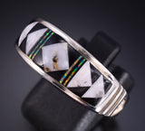 Size 11-1/2 Silver & White Buffalo Turquoise Navajo Inlay Mens Ring by Rick Tolino 5L05S