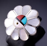 Vintage Size 4-3/4 Silver & Turquoise Multistone Zuni Sunface Inlay Ring 4K28R