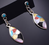 Silver & Turquoise Multistone Zuni Inlay Dangle Earrings by Orena Leekya 6D22S