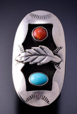 Vintage Size 6 Silver & Turquoise w/ Coral Navajo Feather Ring 4K28X