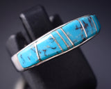 Size 9 Silver & Turquoise Navajo Inlay Ring by Laura Lincoln 5L07V