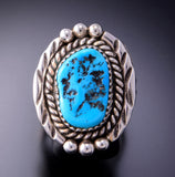 Size 9-1/2 Classic Navajo Design Kingman Turquoise Ring by Julia Etsitty 3E10Y