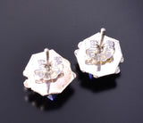 Silver & Lapis Diamond Shaped Zuni Handmade Earrings by Dustin Bobelu 3H02V