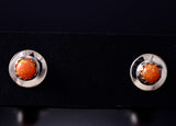 Orange Fire Opal - Navajo Handmade Sterling Silver Post Earrings by Juanita Manygoats - 6J31J