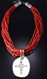 Silver & Kingman Turquoise w/ Coral Navajo Handmade Necklace Erick Begay 6C02Y