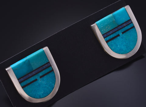 Silver & Turquoise Jet Navajo Inlay Yei Be Chei Earrings by Jimmy Harrison 5H02R