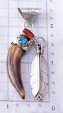 Silver & Turquoise & Coral with Claw Navajo Pendant by Ernest Hawthorne 3F05D