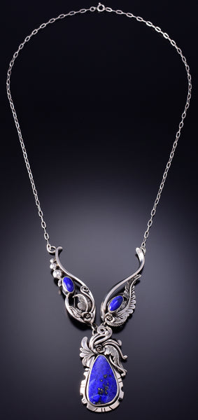 Vintage Silver & Lapis Navajo Necklace by Les Baker and Jim Spence 6F22Y