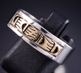 Size 6-3/4 Silver & 14k Gold Strong Bear Navajo Ring by Scott Skeets 5L26E