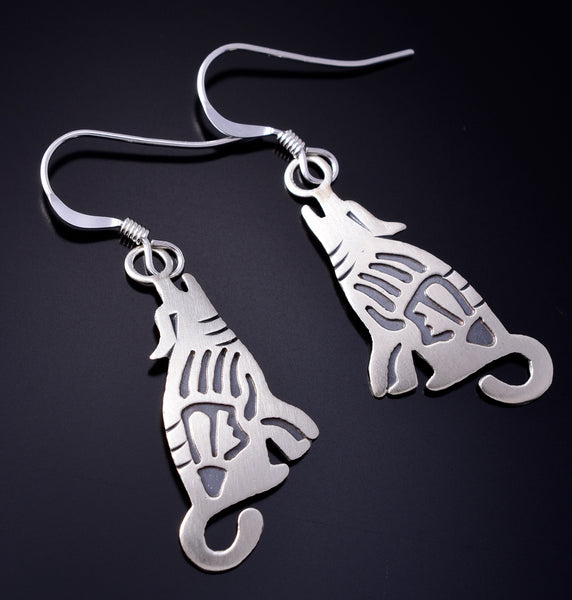Silver Navajo Handmade Howling Wolf Earrings by Robert Gene 5G22W