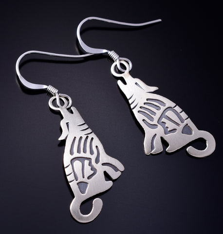 Silver Navajo Handmade Howling Wolf Earrings by Robert Gene 5G22W