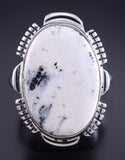 Size 8 Silver & White Buffalo Turquoise Navajo Round Ring by Leslie Yazzie 5L26N