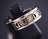 Size 10 Silver & 14k Gold Strong Bear Navajo Ring by Peggy Skeets 5L26C