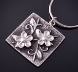 Silver Navajo Tufacast Flowers Pendant by Rebecca T. Begay 4F25Q