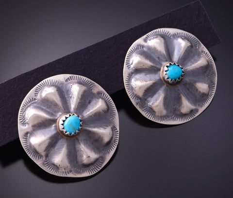 Silver & Turquoise Navajo Concho Earrings by Joan Begay 3B10U