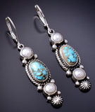 Silver & Golden Hills Turquoise Fresh Pearl Navajo Earrings by Erick Begay 6F27E