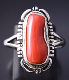 Size 7-3/4 Silver & Mediterranean Coral Navajo Ring by Norvin Johnson 5L07R