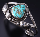 Vintage Silver & Turquoise Eagle Feathers Navajo Bracelet 6A03S