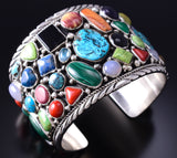 Vintage Silver & Turquoise Multistone Navajo Handmade Cuff Bracelet by LJ 6F09D