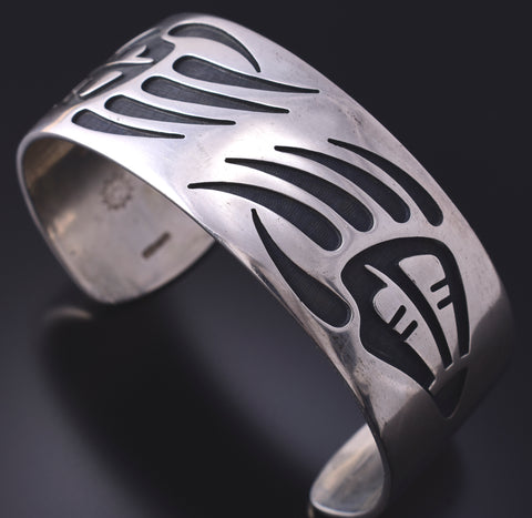 Vintage Silver Hopi Handmade Strong Bear Claws Bracelet Riley Polequaptewa 5K22B