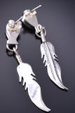Silver & Opal Navajo Handmade Eagle Feather Earrings - Robertson Morrison 6D27Y