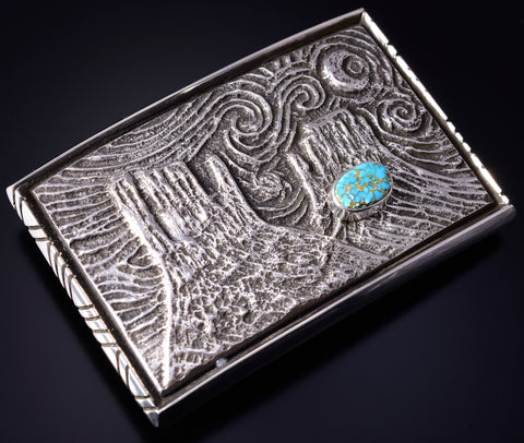 Silver & #8 Spiderweb Turquoise Tufacast Starry Morning Buckle Erick Begay 5H03V