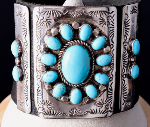 Vintage Silver & Turquoise Navajo Handmade Ketoh Wrap Bracelet Women's Size 5L17L