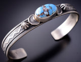 Navajo Stamped Silver Bracelet with Golden Hills Turquoise by Francis Yazzie 6K28M