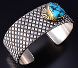 Silver & 18k Gold w/ Kingman Turquoise Navajo Bracelet by Erick Begay 5H01E