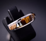 Size 5 Silver & Tiger Eye Multistone Navajo Inlay Ring by TSF 3L16P